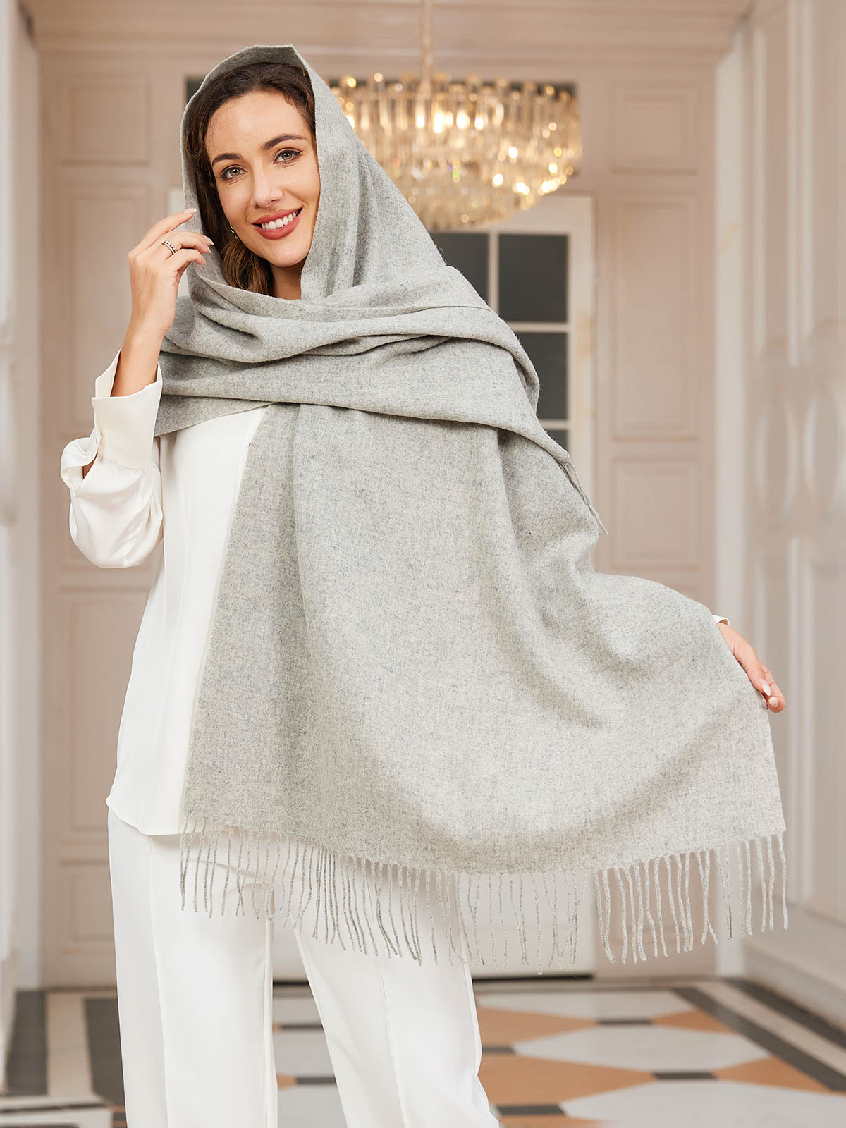 [Gray] SilkSilky-CA Wool Scarf 005