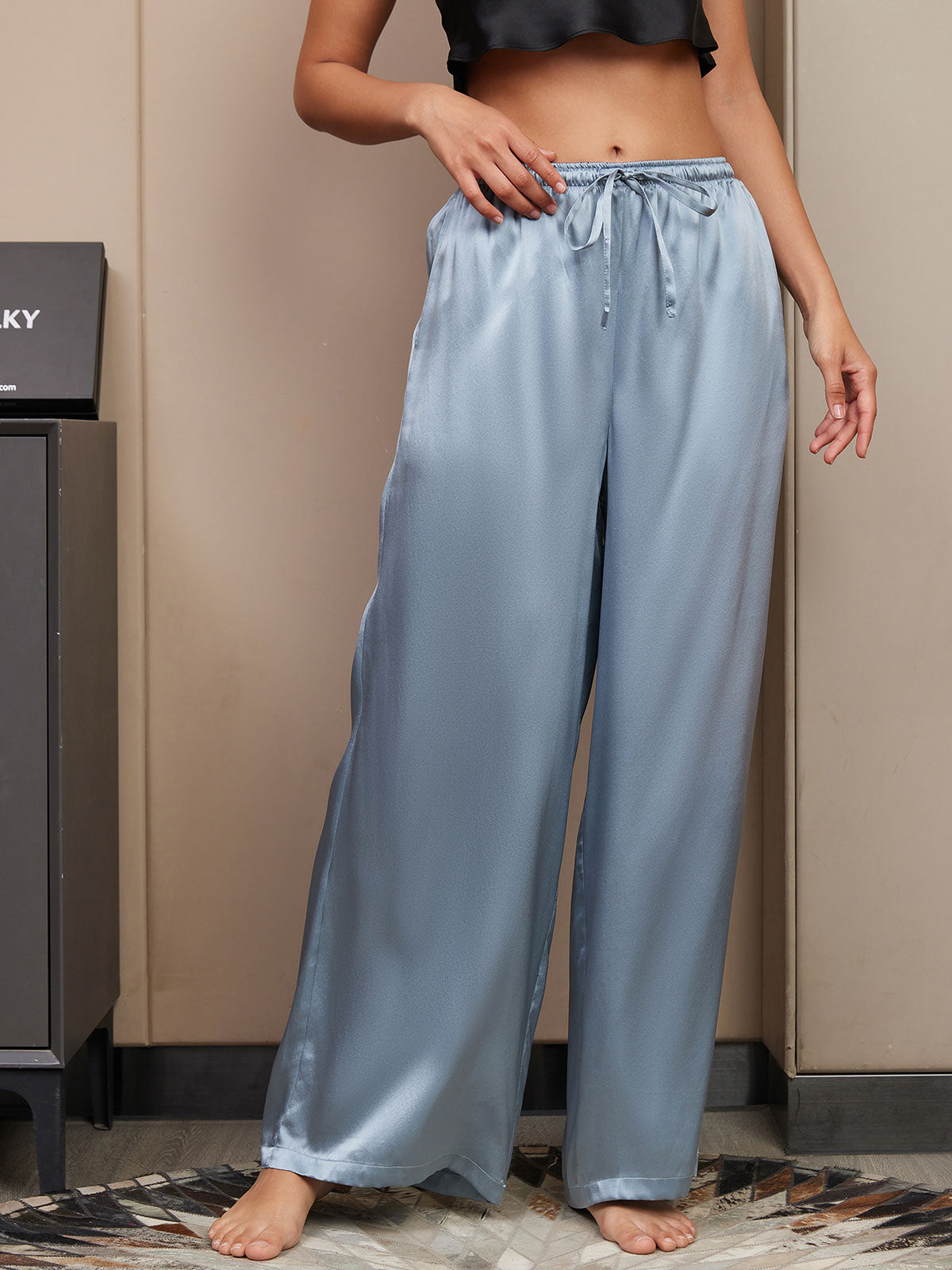 [Grayish Blue] SilkSilky-CA Pure Silk Womens Pants 003