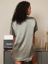 [Grayish Green] SilkSilky-CA Short Sleeve Round Neck Women's Pajamas 002