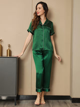 [Green] SilkSilky-CA Short Sleeve Lapel Collar Women's Pajamas 004