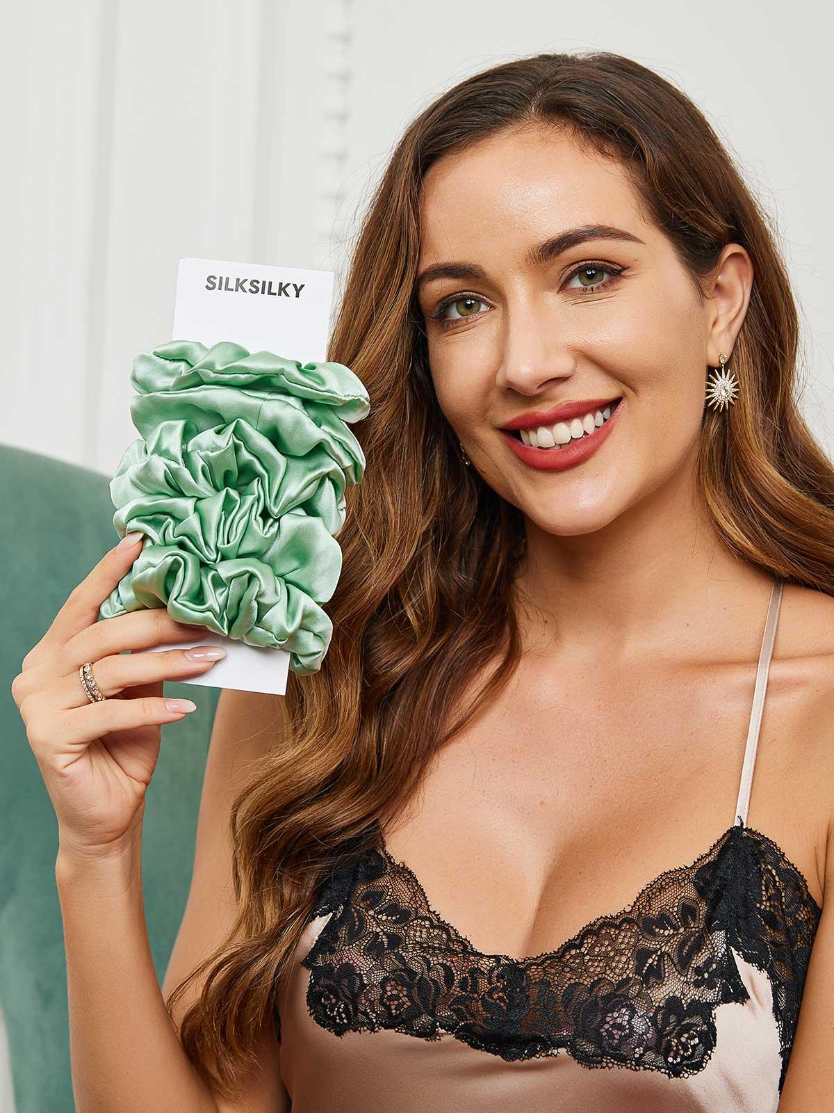 [Green] SilkSilky-CA 19Momme Pure Silk Scrunchie 001