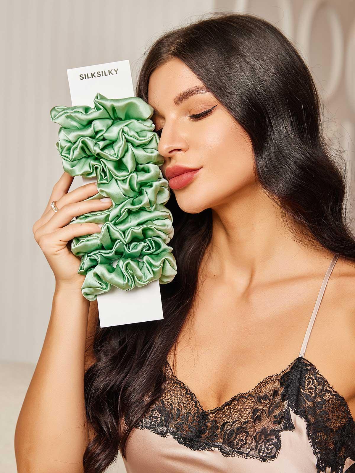 [Green] SilkSilky-CA 19Momme Pure Silk Scrunchie 001