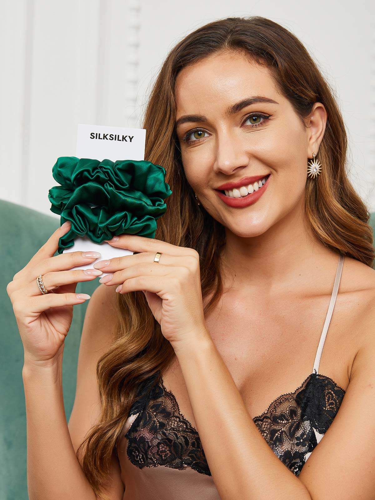 [Green] SilkSilky-CA 19Momme Pure Silk Scrunchie 001