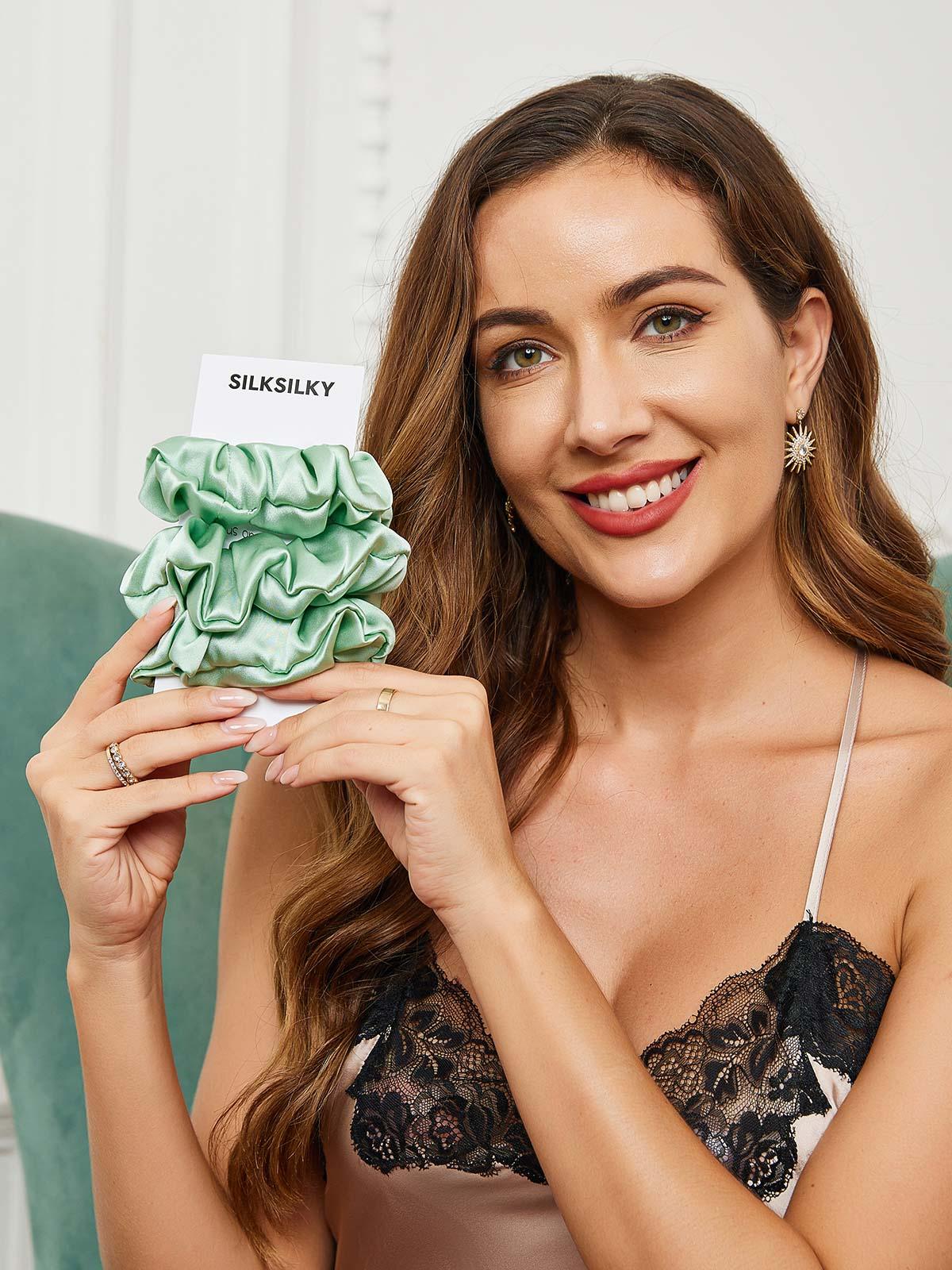 [Green] SilkSilky-CA 19Momme Pure Silk Scrunchie 002