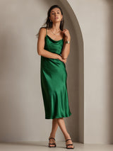 [Green] SilkSilky-CA Spaghetti Strap Cowl Neck Dress 004