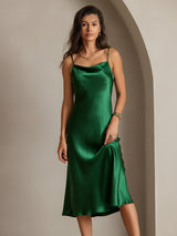 [Green] SilkSilky-CA Spaghetti Strap Cowl Neck Dress 005