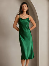 [Green] SilkSilky-CA Spaghetti Strap Cowl Neck Dress 008