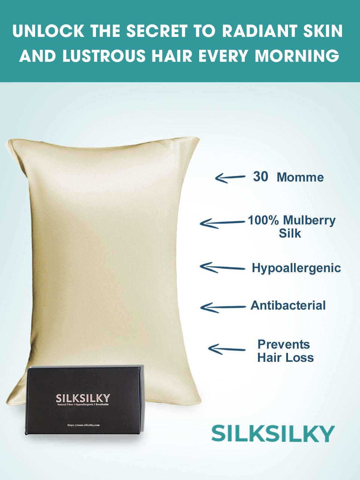 [Ivory] SilkSilky-CA 30Momme Pure Silk Pillowcase 003