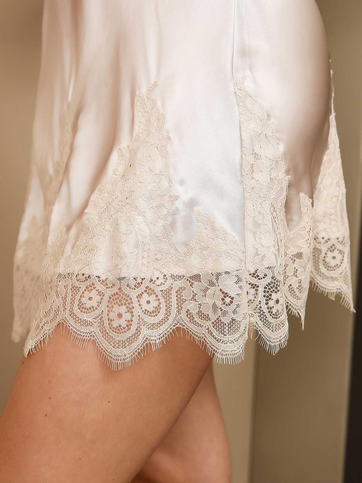 [Ivory] SilkSilky-CA Pure Silk 3/4 Sleeve Nightgown&Robe Set 011