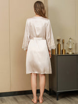 [Ivory] SilkSilky-CA Pure Silk 3/4 Sleeve Womens Robe 003