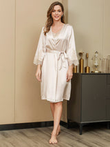 [Ivory] SilkSilky-CA Pure Silk 3/4 Sleeve Womens Robe 004