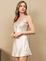 [Ivory] SilkSilky-CA 3/4 Sleeve V Neck Nightgown&Robe Set 006