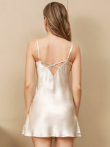 [Ivory] SilkSilky-CA 3/4 Sleeve V Neck Nightgown&Robe Set 007