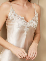 [Ivory] SilkSilky-CA 3/4 Sleeve V Neck Nightgown&Robe Set 008