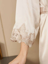 [Ivory] SilkSilky-CA 3/4 Sleeve V Neck Nightgown&Robe Set 010