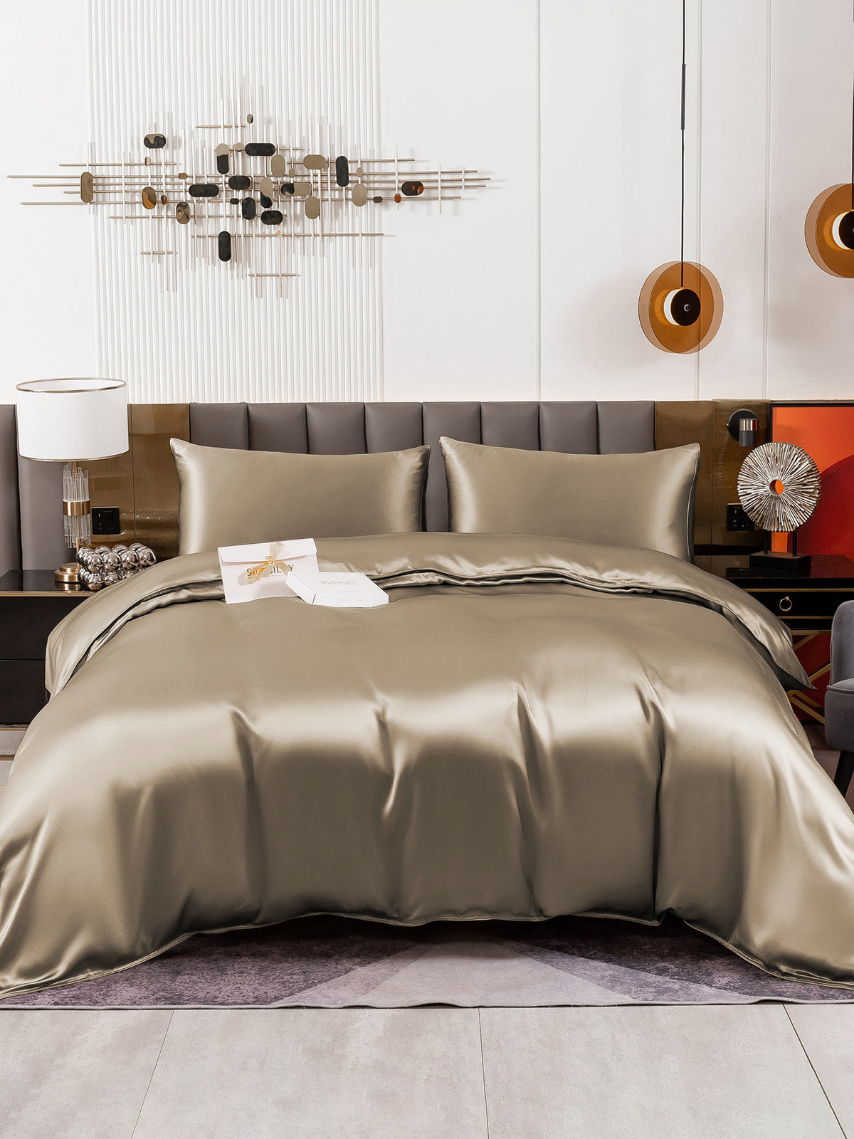 [Khaki] SilkSilky-CA 19Momme Pure Silk Bedding Set 002