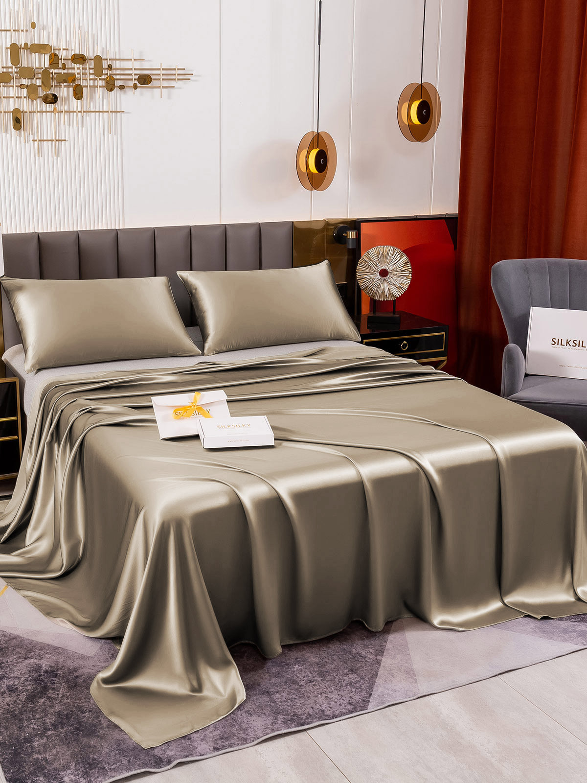 [Khaki] SilkSilky-CA 19Momme Pure Silk Bedding Set 003