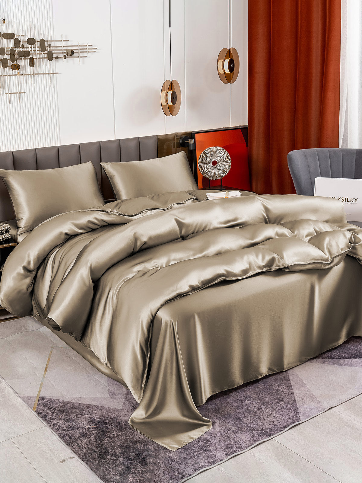 [Khaki] SilkSilky-CA 19Momme Pure Silk Bedding Set 003
