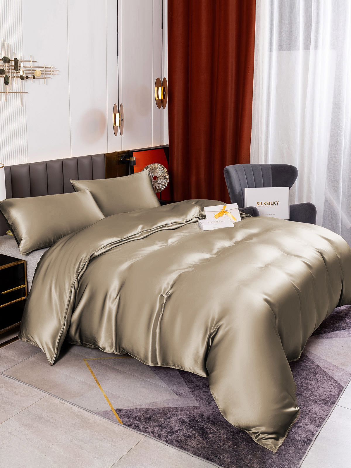 [Khaki] SilkSilky-CA 19Momme Pure Silk Bedding Set 003