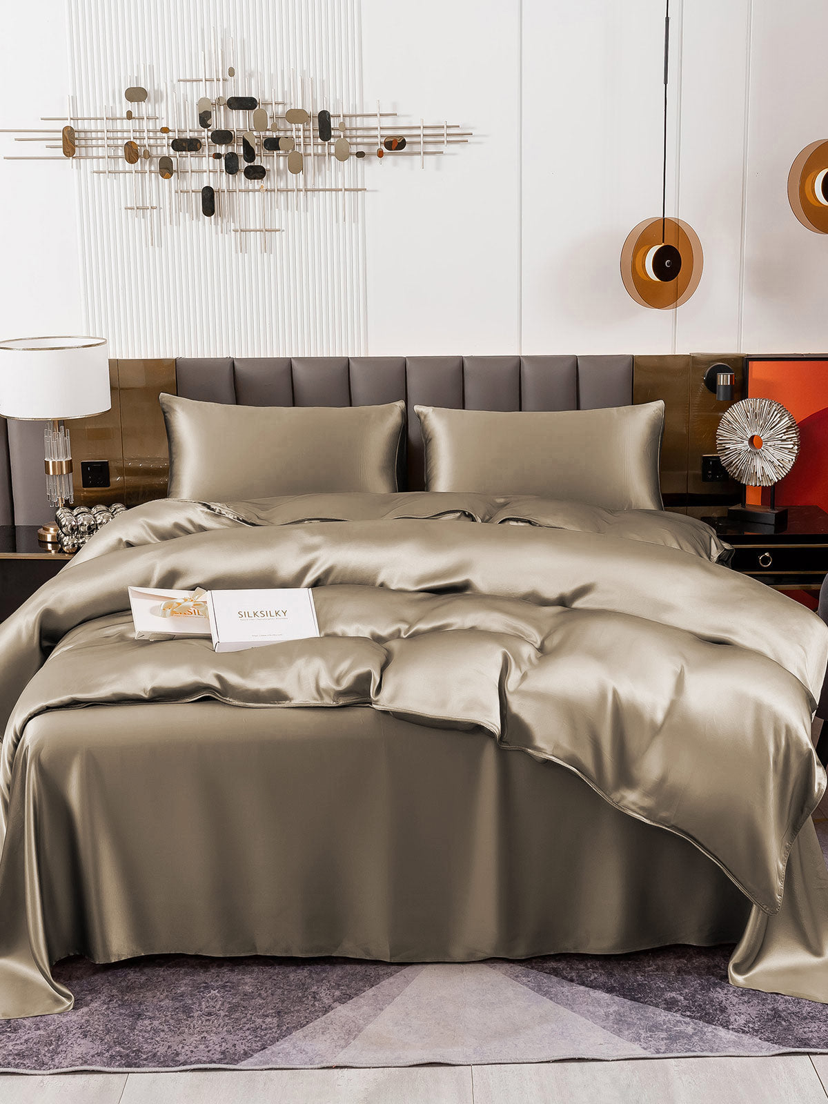 [Khaki] SilkSilky-CA 19Momme Pure Silk Bedding Set 004
