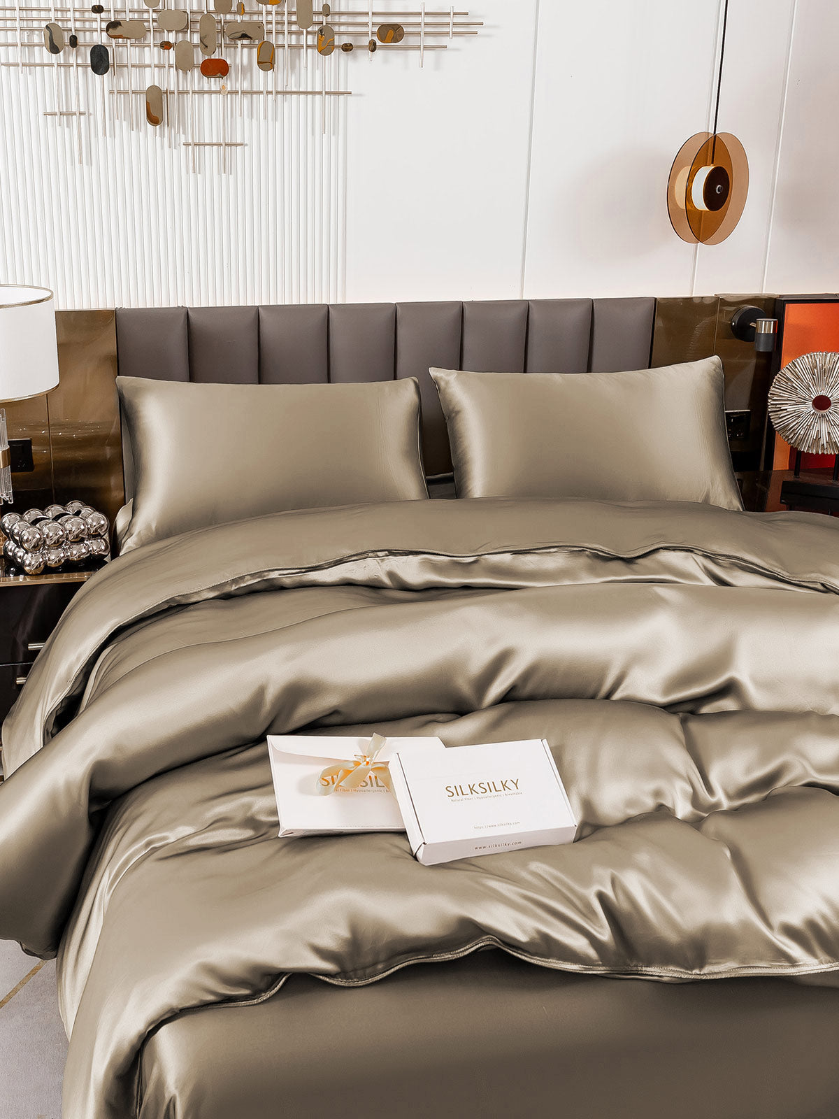 [Khaki] SilkSilky-CA 19Momme Pure Silk Bedding Set 005