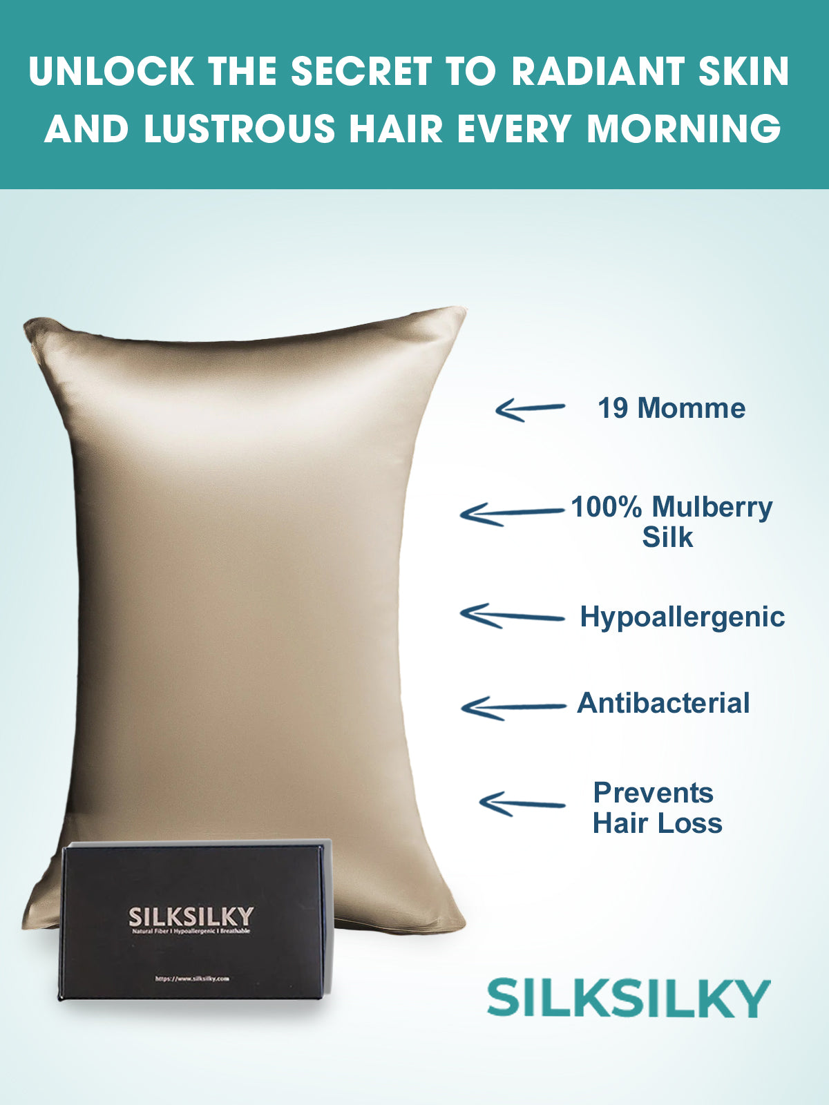 [Khaki] SilkSilky-CA 19Momme Pure Silk Pillowcase 002