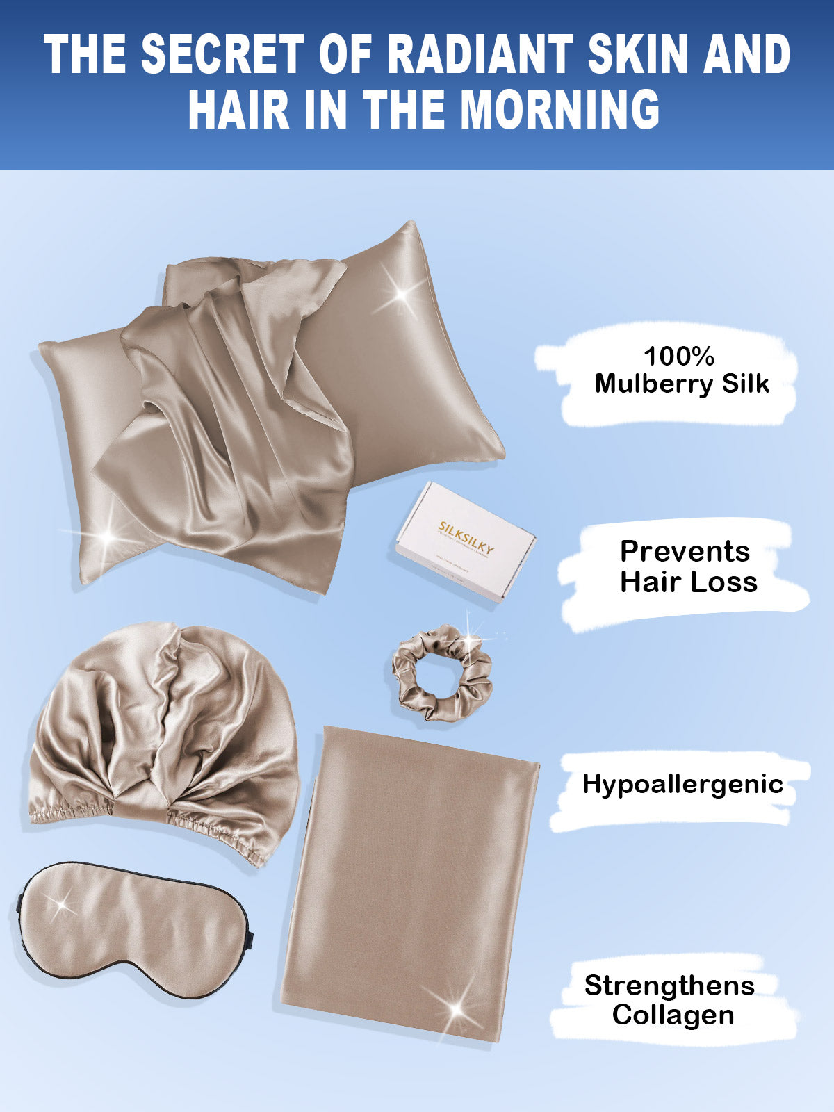 [Khaki] SilkSilky-CA 19Momme Pure Silk Pillowcase Set 002