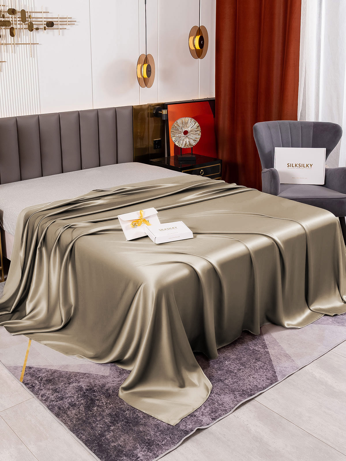 [Khaki] SilkSilky-CA 19Momme Pure Silk Sheet 001
