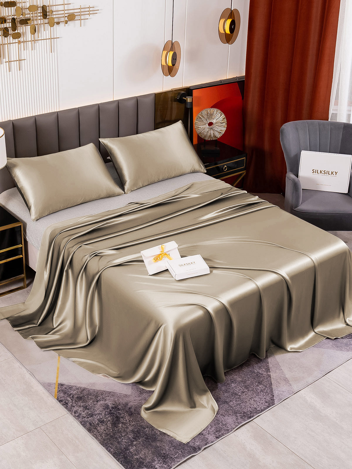 [Khaki] SilkSilky-CA 19Momme Pure Silk Sheet 001