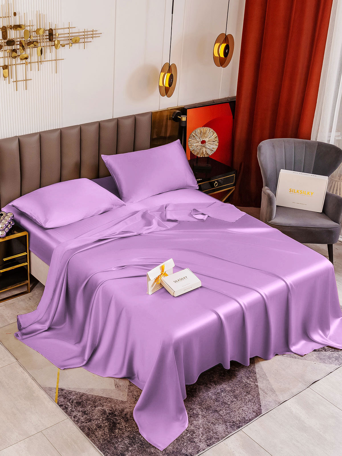 [Lavender] SilkSilky-CA 19Momme Pure Silk Sheet 001