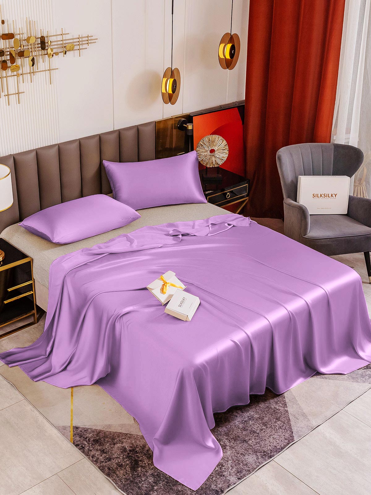 [Lavender] SilkSilky-CA 19Momme Pure Silk Sheet 001