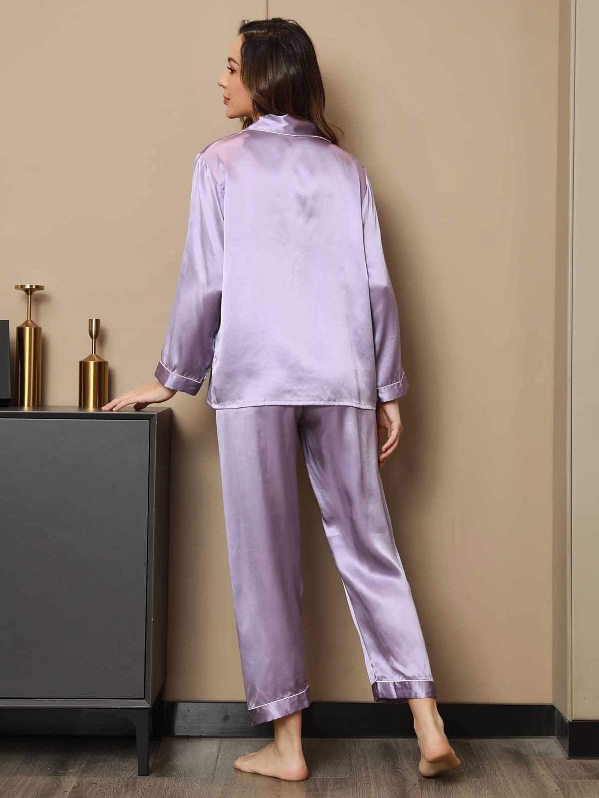 [Lavender] SilkSilky-CA Pure Silk Long Sleeve Lapel Women's Pajamas 002
