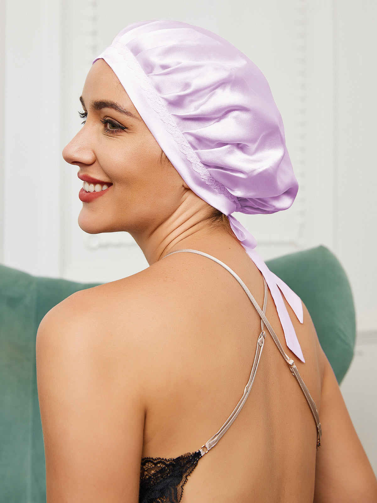 [Lavender] SilkSilky-CA Pure Silk Sleep Cap 001