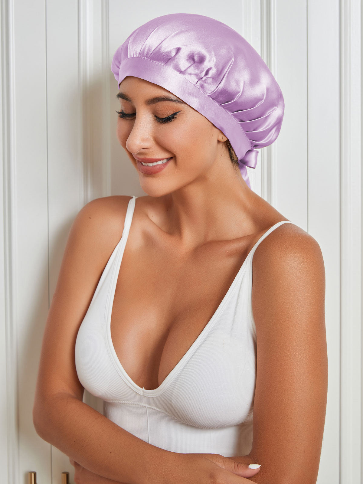 [Lavender] SilkSilky-CA Pure Silk Sleep Cap 004
