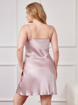 [Lavender] SilkSilky-CA Spaghetti Strap V Neck Plus Size Dress 002