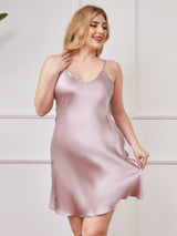 [Lavender] SilkSilky-CA Spaghetti Strap V Neck Plus Size Dress 003