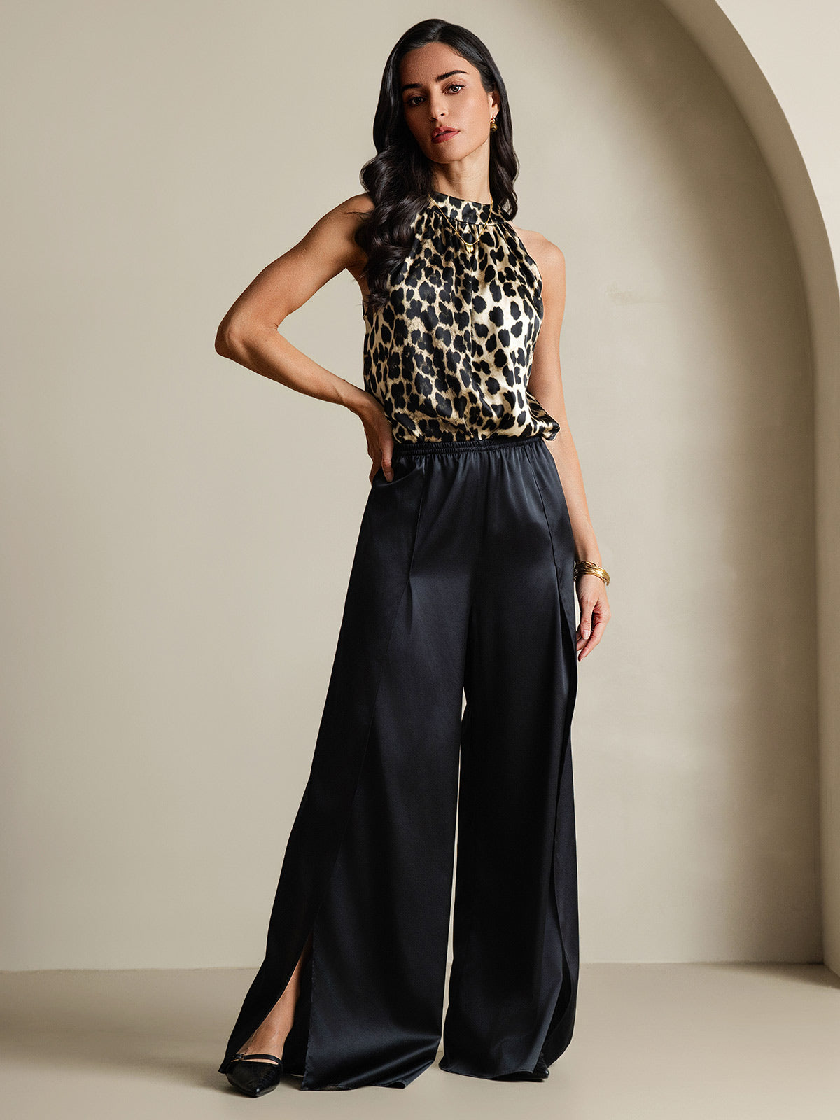 [Leopard] SilkSilky-CA 19Momme Silk Sleeveless Womens T-Shirt 007