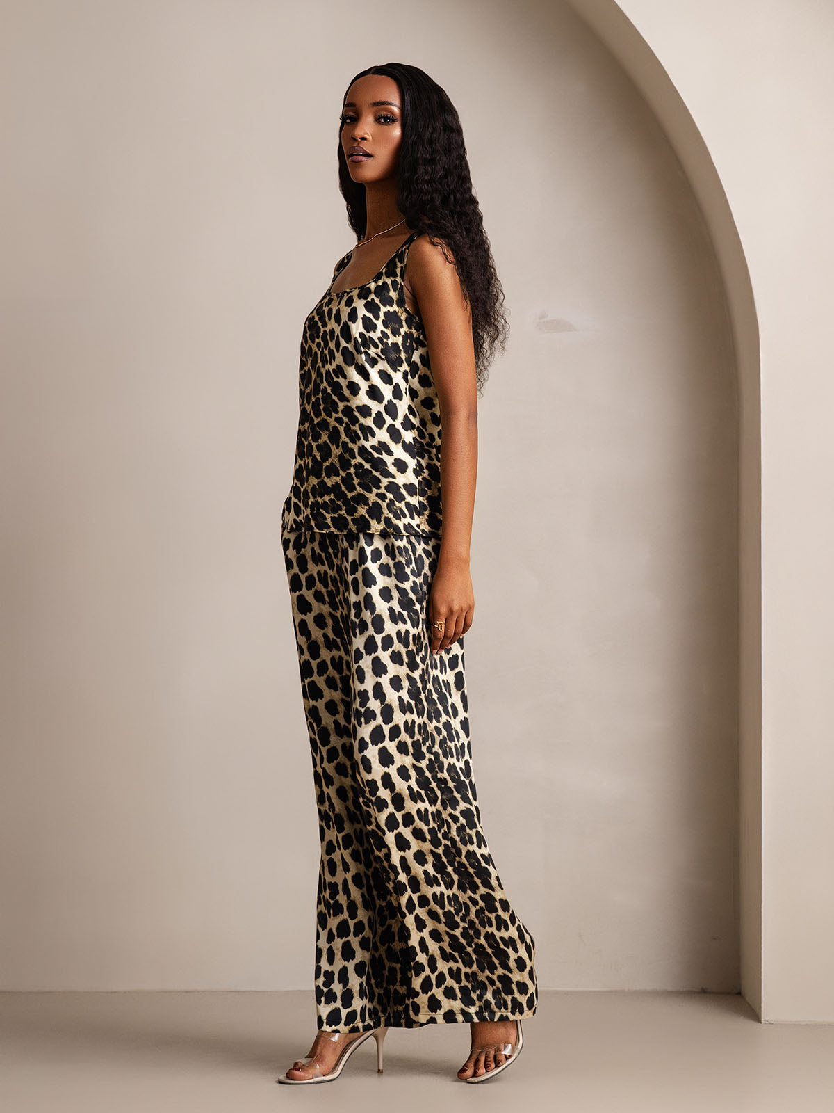[Leopard] SilkSilky-CA Pure Silk Boat Neck Camisole Set 005