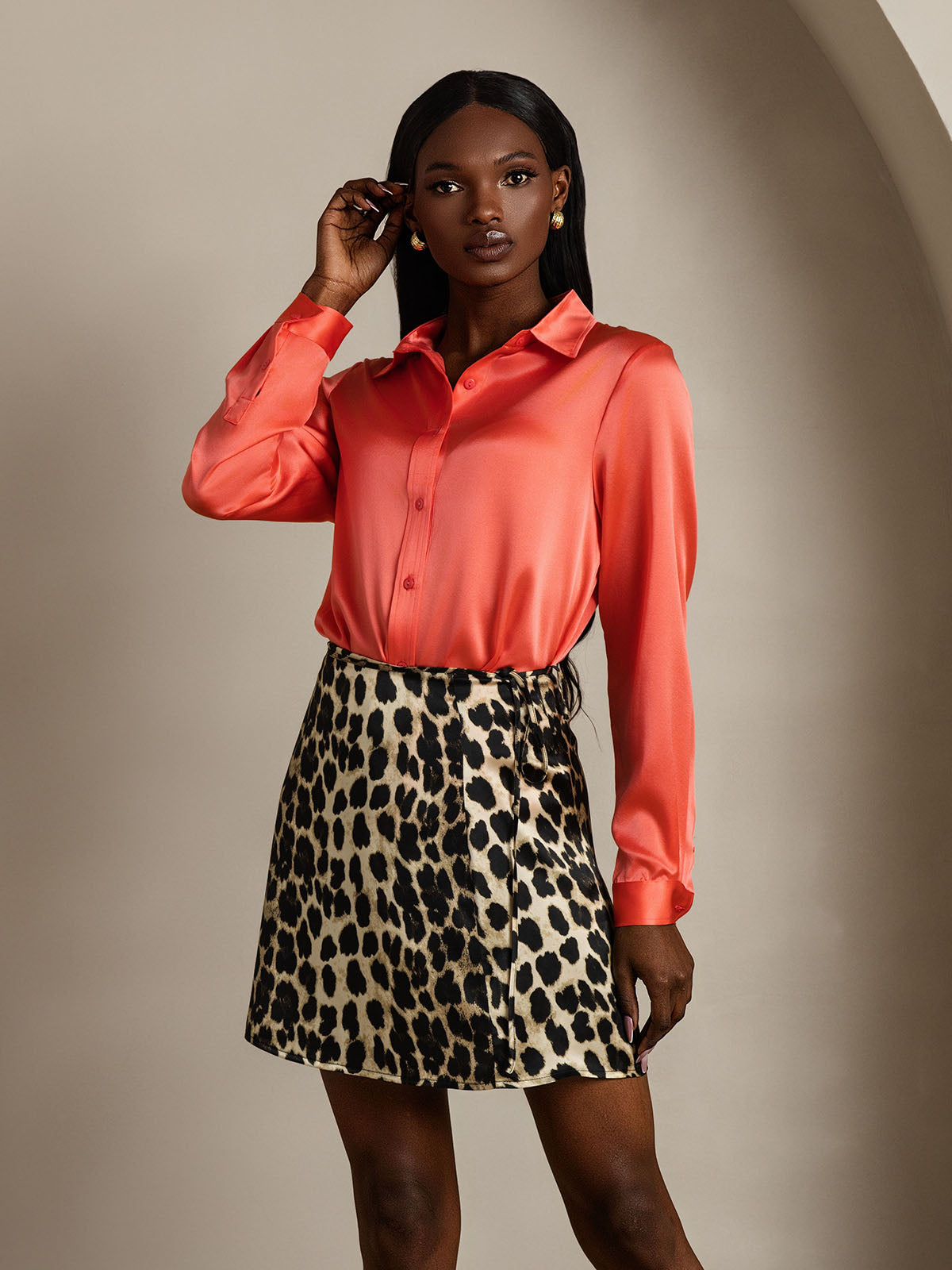 [Leopard] SilkSilky-CA Pure Silk Skirt 008