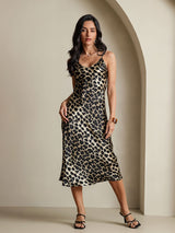 [Leopard] SilkSilky-CA Spaghetti Strap V Neck Dress 005