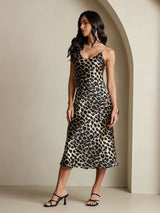 [Leopard] SilkSilky-CA Spaghetti Strap V Neck Dress 007