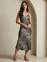 [Leopard] SilkSilky-CA Spaghetti Strap V Neck Dress 009