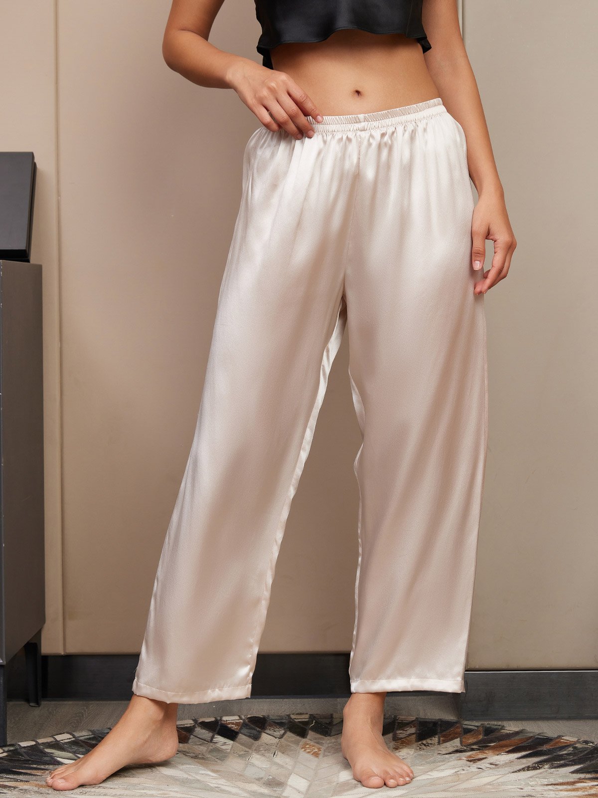 [Light Beige] SilkSilky-CA Pure Silk Womens Sleep Bottoms 001