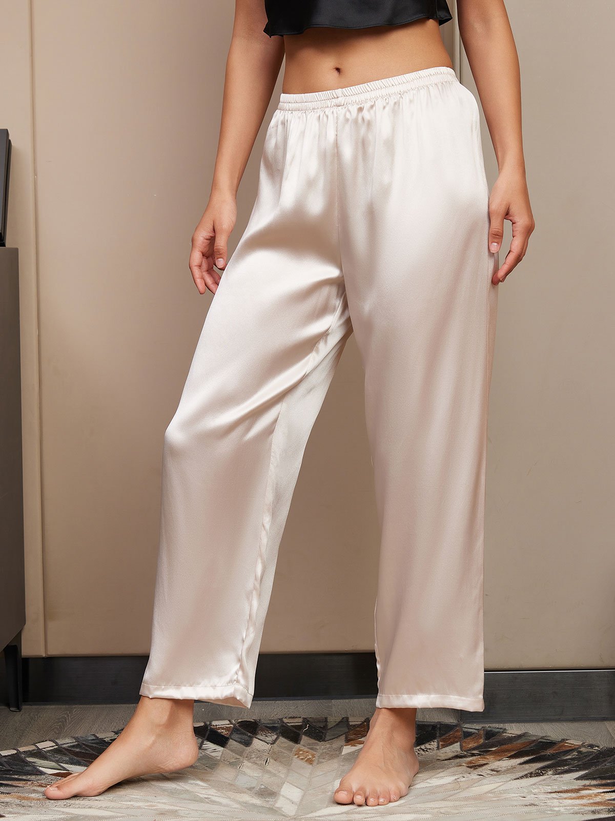 [Light Beige] SilkSilky-CA Pure Silk Womens Sleep Bottoms 003