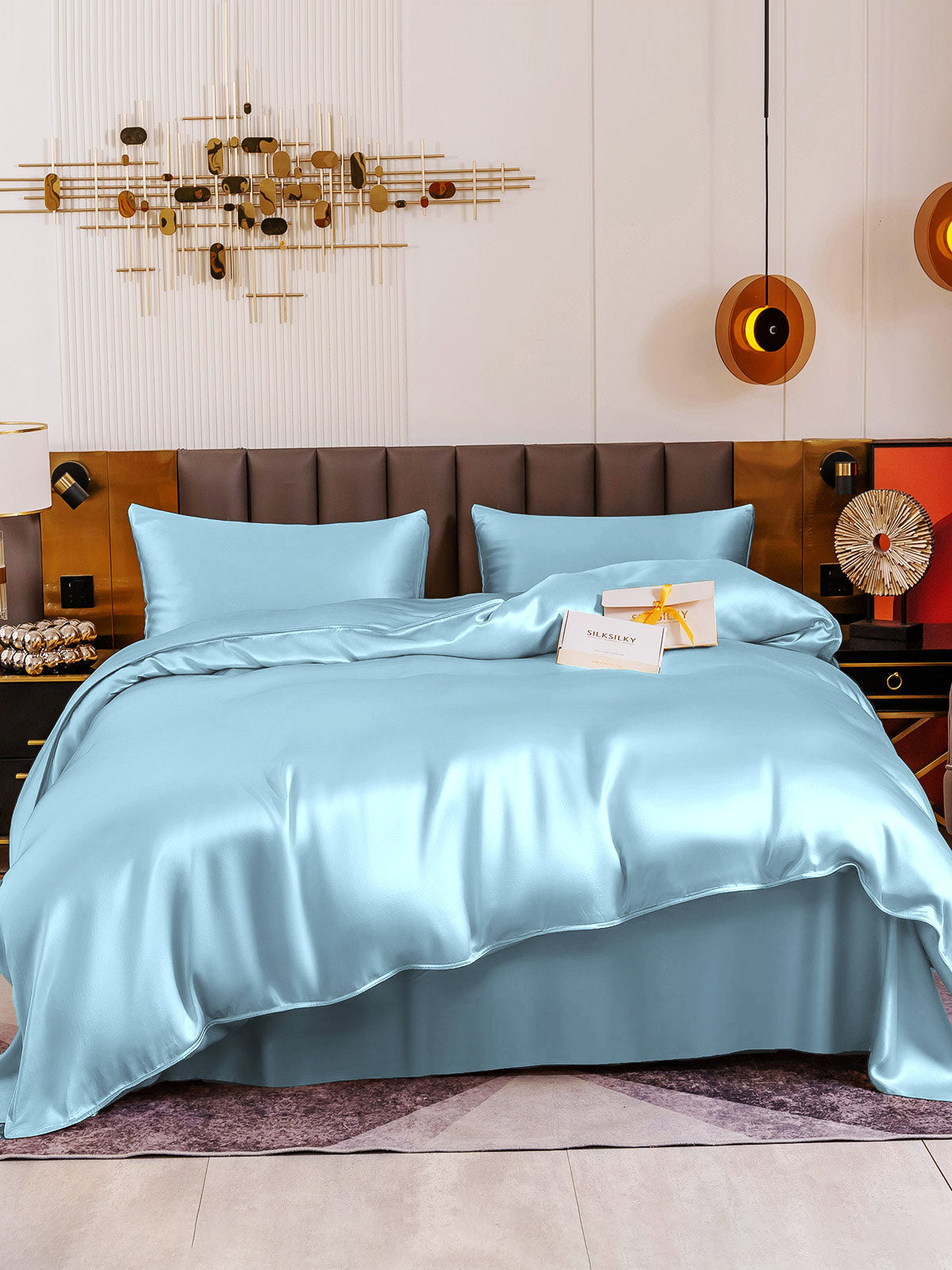 [Light Blue] SilkSilky-CA 19Momme Pure Silk Bedding Set 002