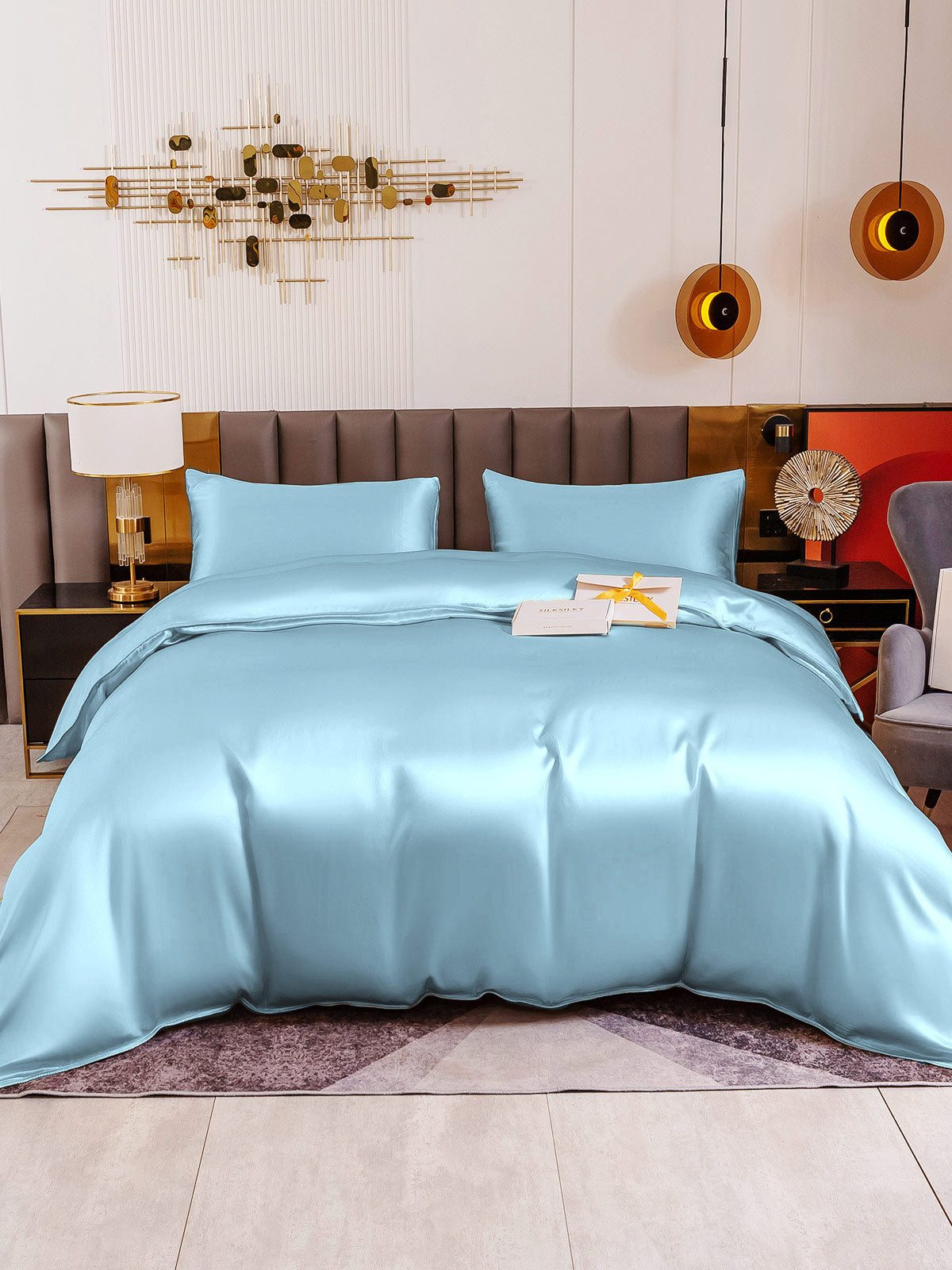 [Light Blue] SilkSilky-CA 19Momme Pure Silk Bedding Set 002