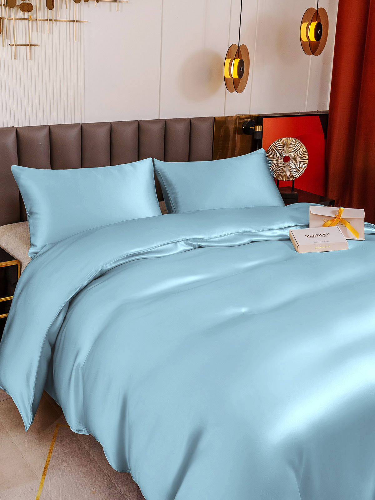 [Light Blue] SilkSilky-CA 19Momme Pure Silk Bedding Set 004