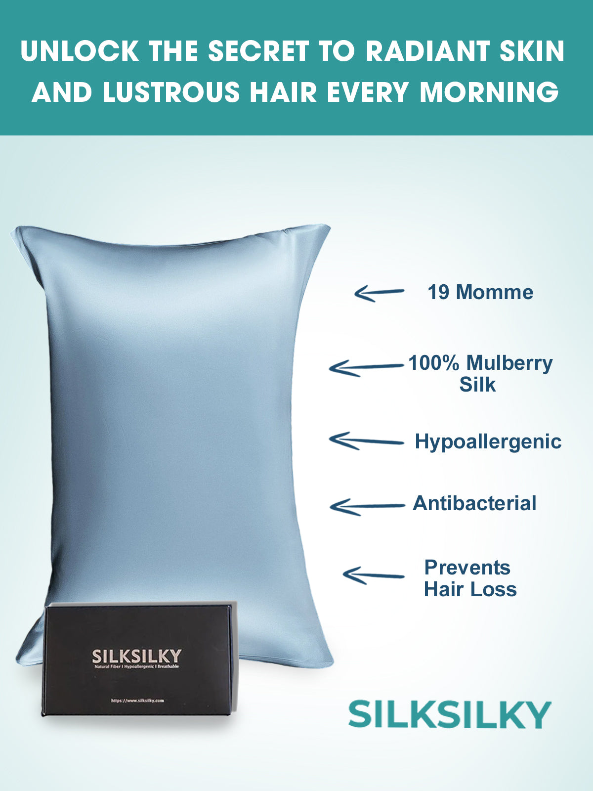 [Light Blue] SilkSilky-CA 19Momme Pure Silk Pillowcase 002