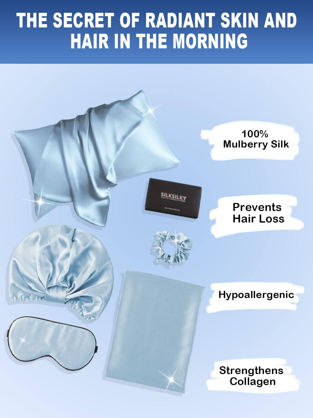[Light Blue] SilkSilky-CA 19Momme Pure Silk Pillowcase Set 002