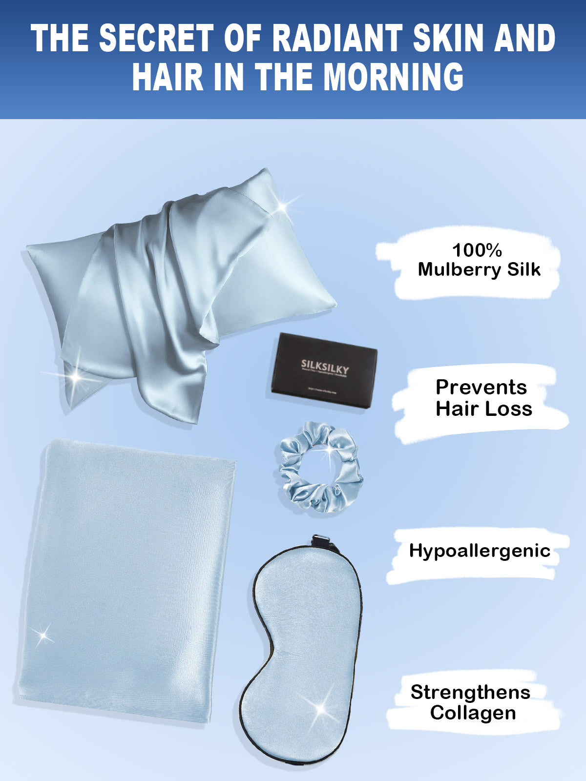 [Light Blue] SilkSilky-CA 19Momme Pure Silk Pillowcase Set 002
